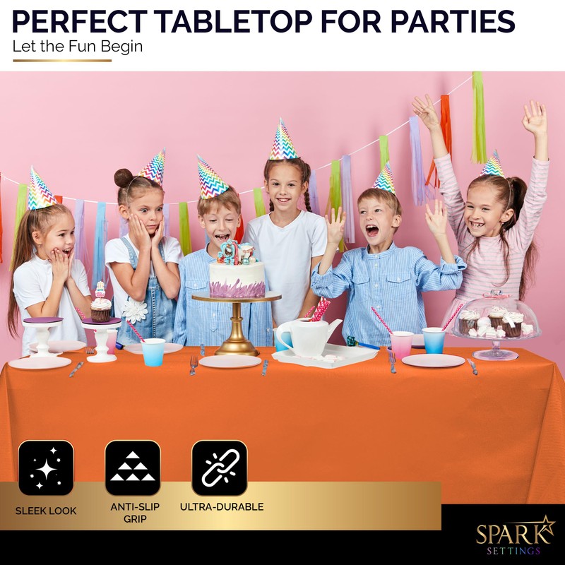 Amcrate Rectangular Plastic Orange Reusable Tablecloth Cover - Ideal for
