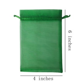 50 Pc Gift Organza Bags with Drawstring 4x6 inch Green for Baby Shower,Christmas,Party Favors,Birthday,Wedding,Holiday,Santa,Bridal Shower Sheer Fabric Clear Mesh Decorative Sachet for Jewelry,Candy