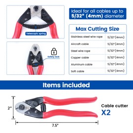 Muzata 2Pack Cable Cutter Wire Rope Heavy Duty Stainless Steel Aircraft Up to 5/32" for Deck Stair Railing Strong Thick Seal Metal Fence Bike Bicycle Brake Cutter CR12