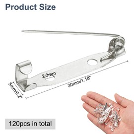 QUARKZMAN Pack of 120 Safety Pins 30 mm White Silver Brooch Clasp Pins Back Lock Pin Badge Back with Hole for DIY Crafts Name Badges Corsage