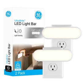 GE Ultrabrite LED Light Bar Night Lights Plug Into Wall Room Decor Ambient Lighting Dusk to Dawn Sensor Bright Nightlight, White, 100 Lumens, 2 Pack