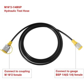 Hydraulic Test Hose 2.0 Meters/6 Feet, Hydraulic Test Hose Pressure Test Hose (M16 × 2-1/4BSP) Test Coupling Point