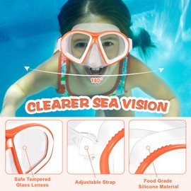 Supertrip Kids Swimming Goggles, Tempered Glass Kids Goggles with Nose Cover, Swim Goggles Diving Mask Snorkel Mask for Kids 6-14