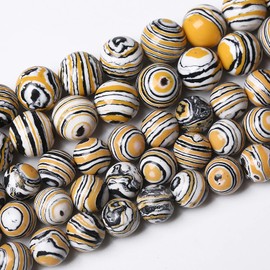 45 abalorios redondos de malaquita amarilla natural de 8 mm, abalorios sueltos para hacer joyas, pulseras, collares, piedras de poder curativo de energía de cristal (8 mm, malaquita amarilla y negra)