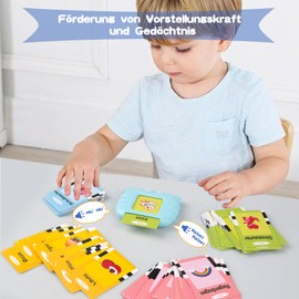 Sprechende Flash-Karten, Standard Deutsch-112 Blätter 224 Wörter, Sprechende Flash Karten Lernspielzeug für Kleinkinder 2-4 Jahre Alt, Interaktive Spielzeug für Jungen Mädchen (Blau)