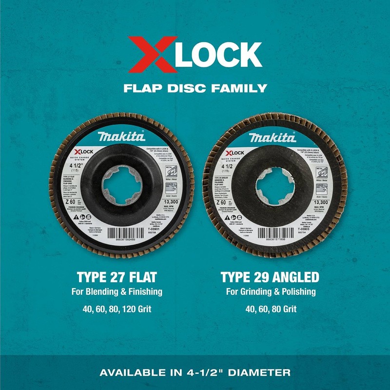 Makita T-03919 X-Lock 4‑1/2" 80 Grit Type 29 Angled Grinding