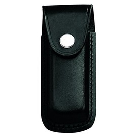 Herbertz Messer-Etui, schwarzes Leder, eingeschnittene Gürtelschlaufe, für Messer mit 11 cm Heftlänge, Druckknopfverschluss