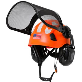 Aolamegs Chainsaw Helmet with Face Shield and Ear Muffs-Orange Forestry Helmet with Hearing Protection and Mesh Full Face Mask, OSHA Approved Arborist Safety Helmet with Ear Protection for Mowing
