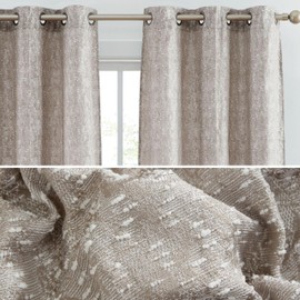 HLC.ME Avalon Jacquard Slub Texture - Privacy Curtains with Grommet Lightweight Window Curtains Drapery Panels for Bedroom, Dining Room & Living Room, 2 Panels (37 x 96 Inch, Taupe)