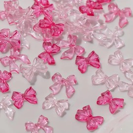 Pink Bow Nail Art Charms 3D Valentinese Day Bow Nail Art Charms Resin Ribbon Bow Nail Accessories Cute Nail Art Supplies Bowknot Nail Accessories Bow Nail Rhinestones for Women DIY Nail Decoration