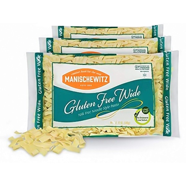 Manischewitz Gluten Free Wide Egg Noodles (3 Pack) Yolk Free, Kosher For Passover and All Year Round Use