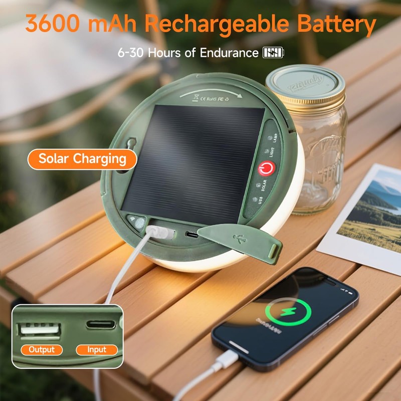 40FT Solar Camping String Lights, Rechargeable String Lights with 8