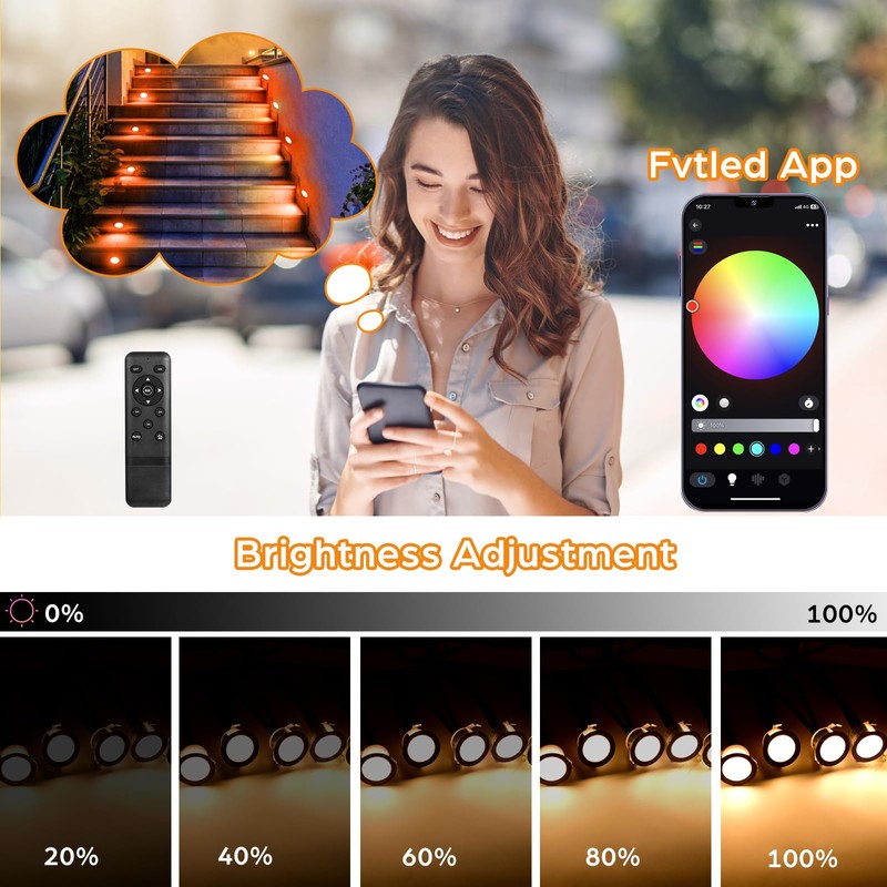Deck Light RGBW 6 Pack, Φ1.77 Inches RGB/Warm White Light