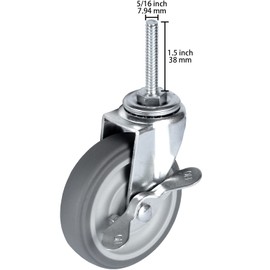 Finnhomy Caster Wheels 3 Inch Set of 4 Heavy Duty Threaded Stem Casters 5/16"-18x1-1/2 Swivel Rubber Industrial Castors Locking Wheels for Wire Shelving/Furniture/Carts Load Bearing 720 Lbs Gray