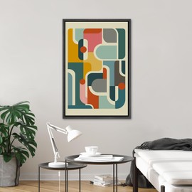 SIGNLEADER Framed Canvas Print Wall Art Mid-Century Colorful Geometric Abstract Shapes Illustrations Traditional Colorful Multicolor for Living Room, Bedroom, Office - 16"x24" BLACK