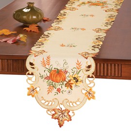 Collections Etc Fall Embroidered Pumpkin and Leaves Table Linens