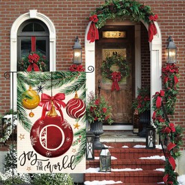 AVOIN colorlife Christmas Monogram Letter O Garden Flag Ornament Baubles 12x18 Inch Double Sided Outside, Small Burlap Family Last Name Initial Winter Yard Outdoor Flag
