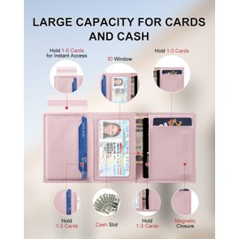 Caronex Womens Wallet with Pop Up Card Holder, RFID Blocking, Slim, Smart, Minimalist, Thin, Small, Trifold, 10-14 Cards Capacity, Cash Pocket, ID Window(Light Pink)