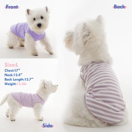 3 Pack L-Striped Purple Dog Tshirt,French Bulldog Large Sleeveless Tee to Prevent Overheating,Seaside,Backyard,Lightweight Cozy Indoor Lounge Wear,Striped & Solid Color(Purple,L)