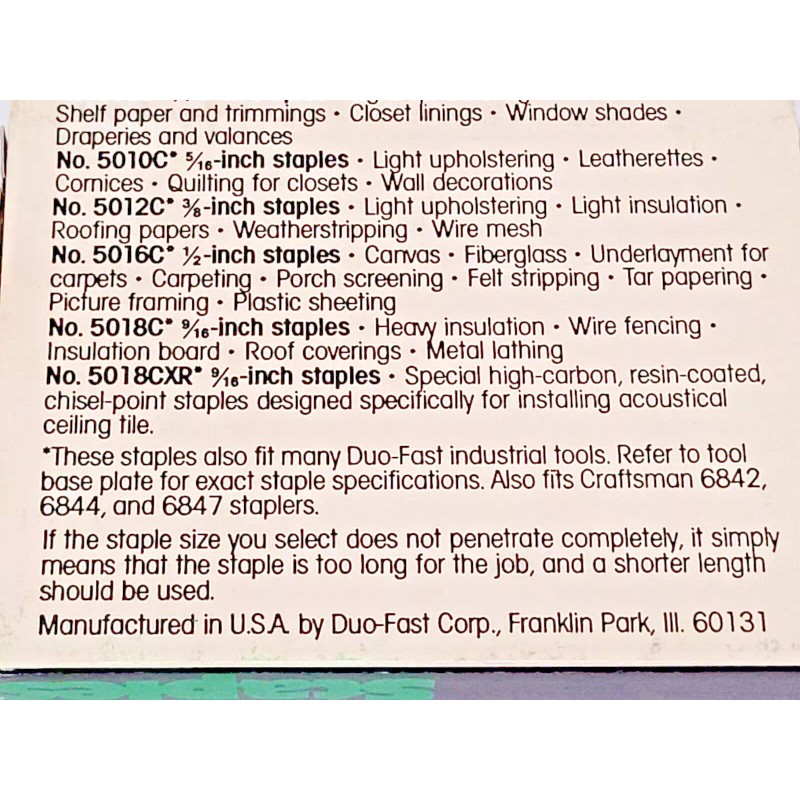 DUO-FAST Vintage Duo-Fast Staples No. 5018 CXR- 9/16", 2 Boxes