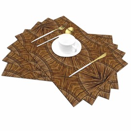 Walmsco Placemats Brown Bamboo Wood Grain Decor For Dining Room Kitchen Table,Waterproof Non-Slip Washable Heat Resistant Placemats,Set of 4,12"x18"