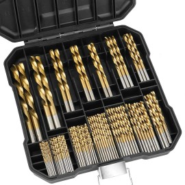 LSLANSOON 99 PCS HSS 135° TIP TITANIUM COATED TWIST DRILL BIT SET 1.5-10MM IRON BOX USA