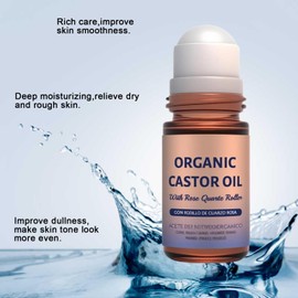 Dosoecse Organic Castor Oil with Rose Quartz Roller, Cold-Pressed Pure Organic Castor Oil Roller Ball for Hair Growth, Eyelashes, Eyebrows & Skin 1pcs
