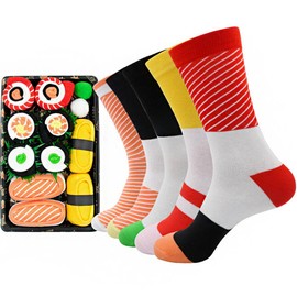 Arcade Sushi Socks, Value Set of 5 Pairs for Spring and Summer, Thin Socks, Men's, Cute Socks, Assorted, Interesting Goods, Present, Gift, Tuna, Egg, Kappa Roll, Sushi Set, Free size