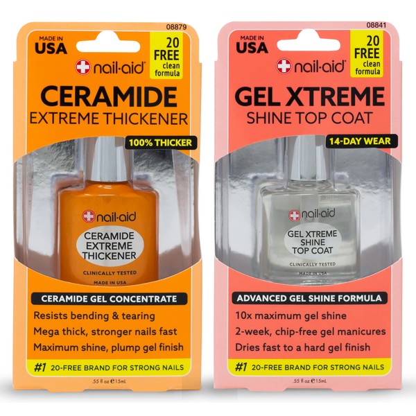 NAIL-AID Ceramide Extreme Thickener + Gel Top Coat, Clear, 2 Count