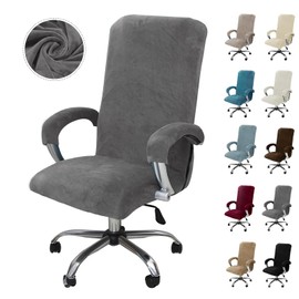 Alishomtll Velvet Office Chair Cover with Armrest, Stretch Chair Covers, Gaming Chair Cover, Removable Armchair Cover, Elastic Chair Covers for Office Chair, Computer Chair, Swivel Chair (Grey, Large)