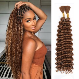 Human Braiding Hair Mix Synthetic Boho Hair for Braiding, 18 Inch Deep Wave Bulk for Boho Braids 2 Pcs Curly Bohemian Wet and Wavy Braiding Hair (30#, 18 Inch)
