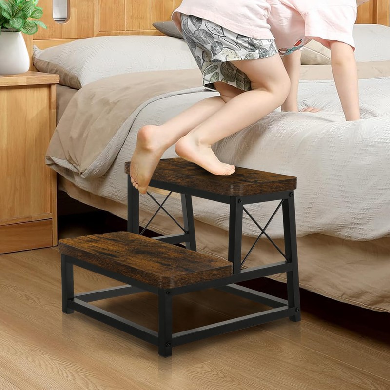 YINMIT Wooden Step Stool for Adults, 2 Tier Heavy Duty