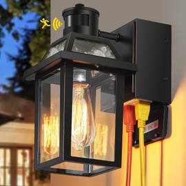 Yisuro Porch Lights with GFCI Outlet, Dusk to Dawn Outdoor Lights with Outlet, 3 Lighting Modes Exterior Light Fixture Waterproof, Outside Lights for House Front Door Patio Garage