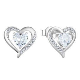 YL 925 Sterling Silver Heart Stud Earrings Cubic Zirconia Jewelry for Women
