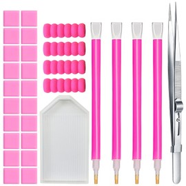 JFIYUOMCI Rhinestone Picker Tool, 4Pcs Dual-head Dotting Tools with 20pcs Clay, Precision Jewelry Tweezers and Diamond Tray, Nail Art Pen for Pick Up Stone, Crystals, Gems, Charms, Diamond Painting