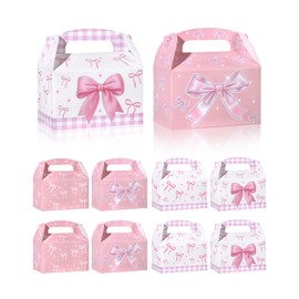 Liobelon 12 Pieces Bow Favor Boxes, Pink Bow Treat Boxes, Small Candy Boxes, Tea Party Favor Bags Pink Party Favors for Kids Snacks Goodies Birthday Party Wedding Baby Shower