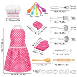 MEIDAYAI Kids Cooking Baking Set 23 Pcs, Kids Kitchen Pretend Play Toys, Kids Chef Role Play Costume Set - Chef Hat and Matching Pink Apron, Kids Kitchen Toys Gift for 3-12 Year Old Girls