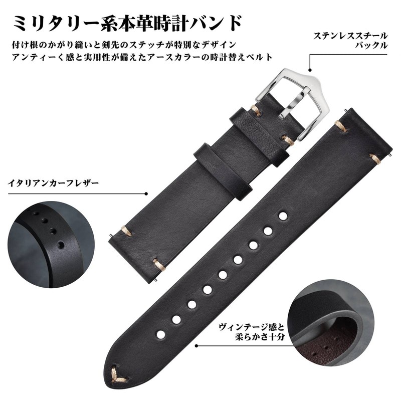 BISONSTRAP Watch Band, Military Italian Leather, Quick Release Replacement Band