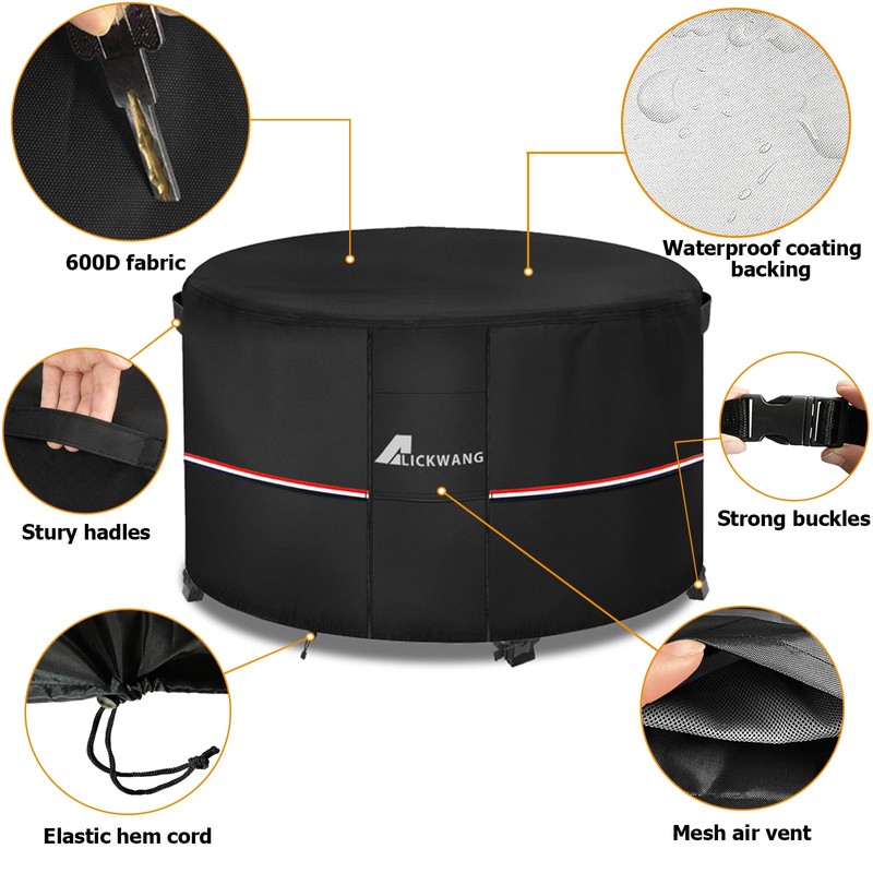 Alickwang 30-32 Inch Round Fire Pit Cover,Outdoor Waterproof 600D Heavy