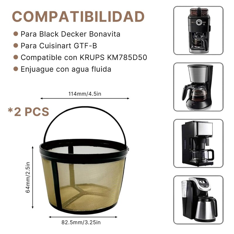 Filtros de Café Reutilizables de Acero Inoxidable, 2 Piezas, para