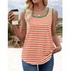 ZESICA Women's Summer Casual Striped Tank Top Sleeveless Scoop Neck