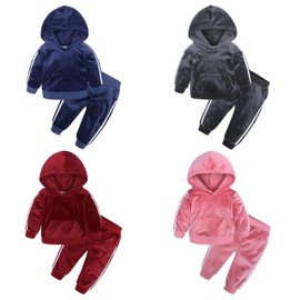 Baby Girls Boys Hoodies Clothes Sets 2PCS Velvet Long-sleeve Hooded Sweater + Pants Navy 12-18 Months