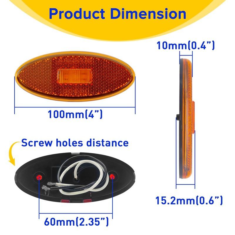 Dream lighting 12V Trailer Side Marker Light LED 4x1.7 inch