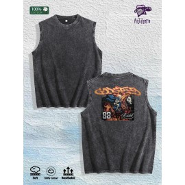 GODSPEED Skull Knight - Printed Washed Vest US Local Warehouse 3 Colors Cotton Breathable Trendy TopSize: M, Color: Black