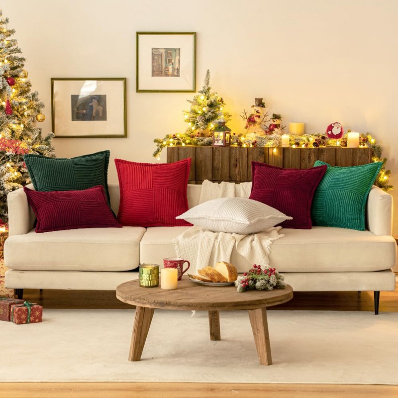 MIULEE Cordur Cushion Covers Pack of 2 Christmas Decorative Modern