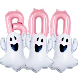 Halloween Balloons, Pink Boo Balloons Set, Ghost Foil Balloons For Halloween Party Supplies, Ghost Decorations, Halloween Photo Props, Hanging, Indoor Outdoor Decor