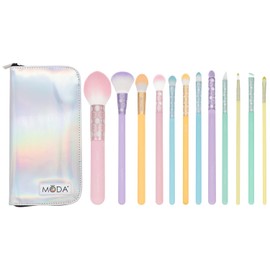 MODA Posh Pastel Full Face Kit – 13pc Makeup Brush Set with Floral Designs – Vegan, Cruelty-Free, Ultra-Soft Filaments for Face & Eyes