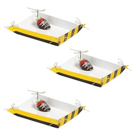 Small Black & Gold Foil Striped Disposable Serving Trays Bulk 12 Pc