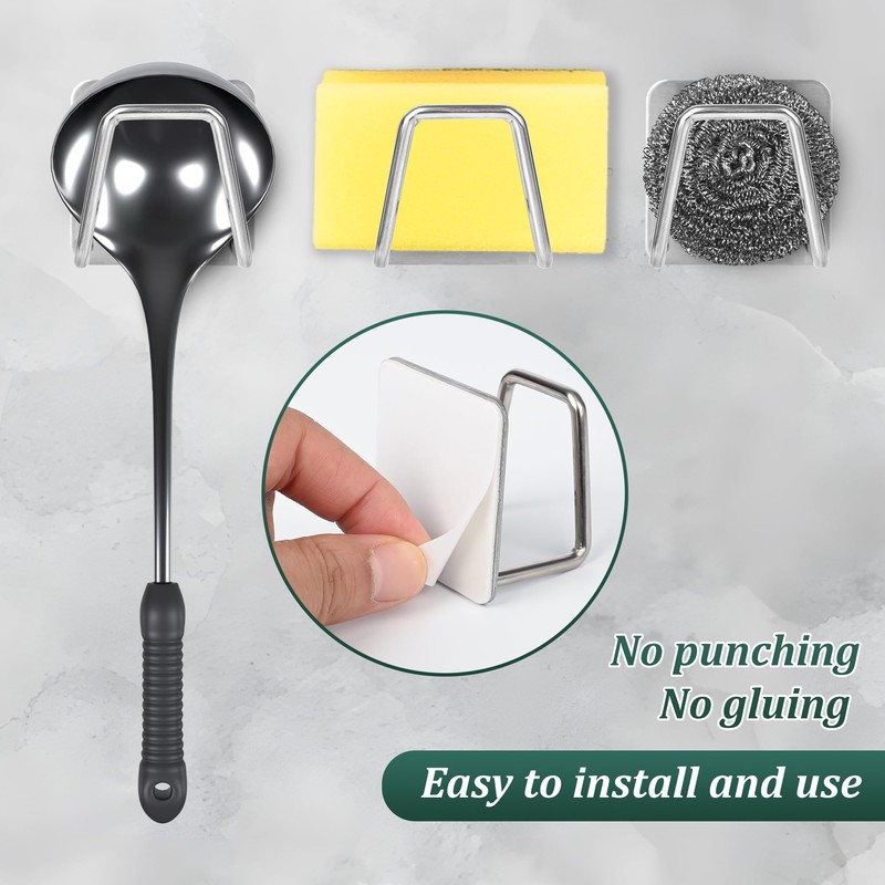 Jerphen 2 Pack Sponge Holder for Kitchen Sink，Strong Adhesive SUS304