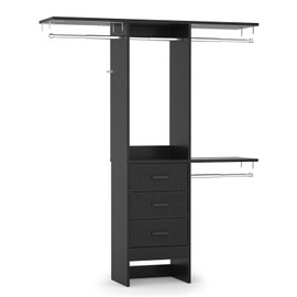 Besiost 4FT Small Closet System with 3 Fabric Drawers, 48'' Closet Organizer System With 3 Adjustable Shelves, Flexible Built-In Clothes Garment Rack for Small Space, 48" L x 13" W x 71" H, Black